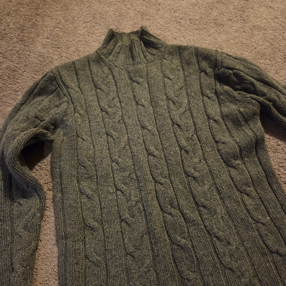 American Eagle Outfitters Women's Olive Cable Knit Turtleneck Sweater